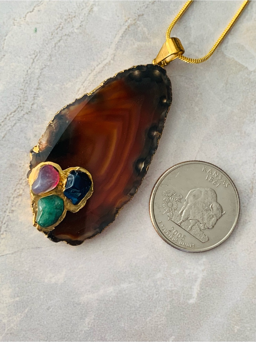Rust Agate Pendant Necklace with - Picture 6 of 7